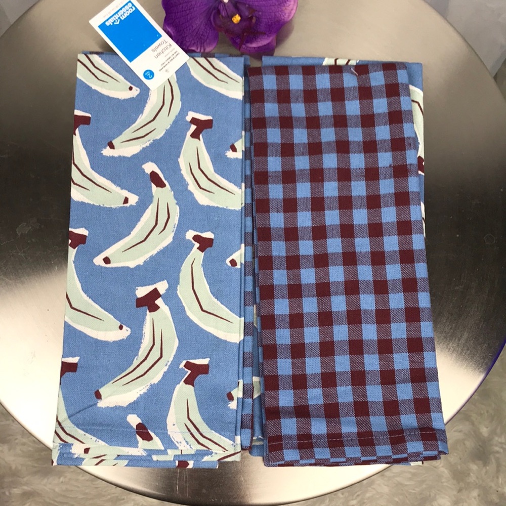 NEW Abstract Graphic Banana & Gingham Kitchen Towel Set | 2-Pack Set